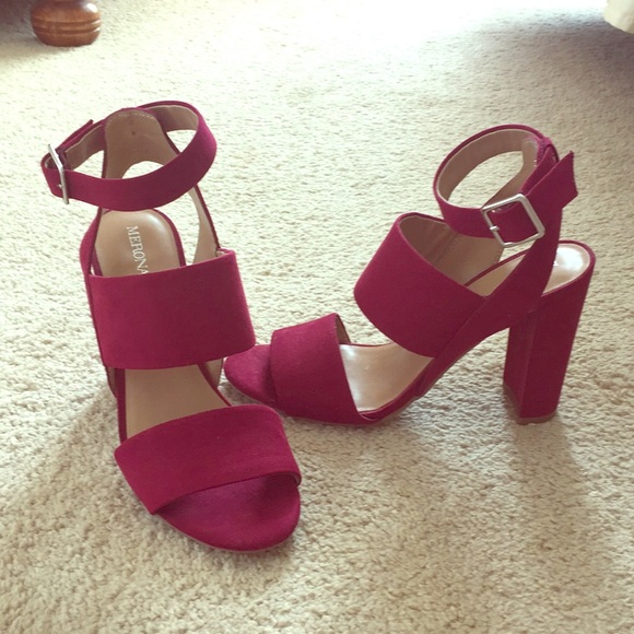 magenta block heel sandals